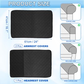 sourcing map 3 PCS Armrest Covers, Couch Arm Cover Furniture Protect Slide Recliner Chair Armchair Covers with Side Storage Pocket for Sofa Recliner, Black