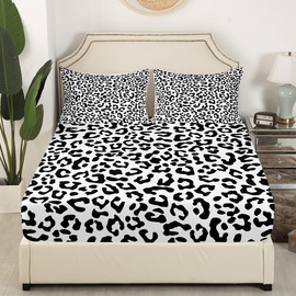 Black Leopard Print Kids Sheet King Size,Abstract Cheetah Skin Chic Bedding Set,Girls Boys Women Room Decor,Rustic Farmhouse Retro Noble Fashion Bed Sheet Set 4pcs(Fitted + Flat + 2 Pillowcases)