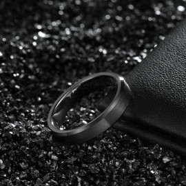 Titaniumcentral 4mm 6mm 8mm Tungsten Carbide Ring for Men Women Beveled Edge Brushed Engagement Wedding Band Comfort Fit (Black 6mm,Size R 1/2)