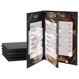 AMGSH AMGSH 4 View 5 Pack Menu Holder Menu Covers 8.5" x 11" | Certification Holder Diploma Holder Black Leather Menu Sleeves Book Style for Restaurant Coffee Bars Wine List Fit for Letter Size Paper