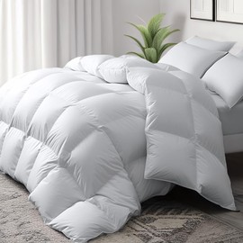 Serta Goose Feathers Down Fiber Comforter Twin Size Duvet Insert,100% Cotton,Hotel Luxury Hypoallergenic Comforter 43oz All Season Medium Warmth 68 x 90 in White