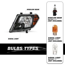 SOCKIR Halogen Model Headlight Assembly Pair Replacement for 2009-2021 Nissan Frontier 4-Door Black Housing Headlamp Driver and Passenger Side