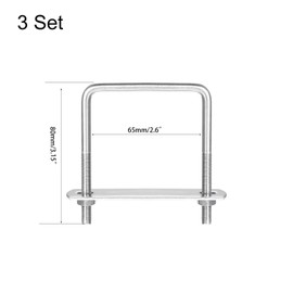 TA-VIGOR 3 sets M6 Square U-Bolts, 65mm Inner Width 80mm Length 304 Stainless Steel U-Bolts with Nut, Plate for Attaching Piping Conduit Cable Tube Brackets Boat Trailer