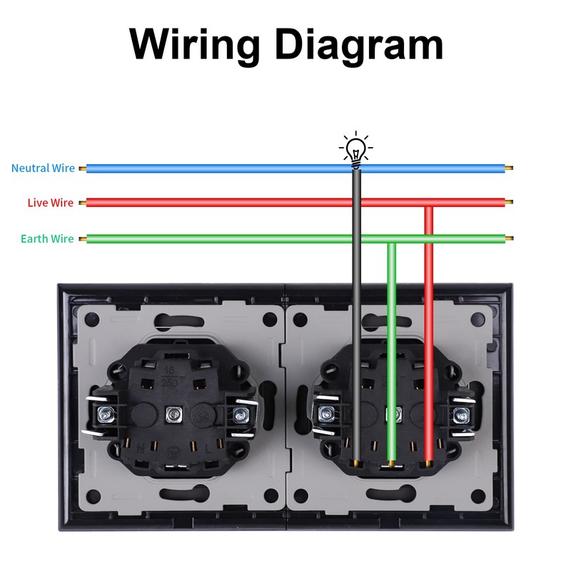 JIMEIDA Double Socket Flush-Mounted 16 Amp with Black, Tempered Glass