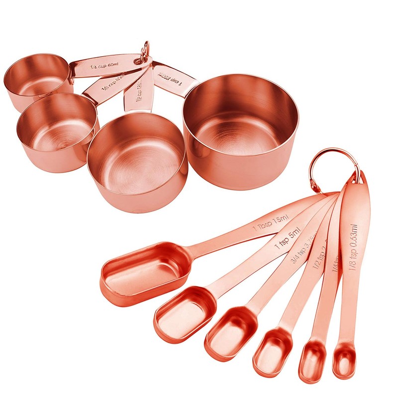 10-Piece Copper Measuring Cups and Spoons Set Stainless Steel Heavy