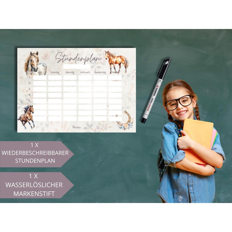 Horse timetable magnetic wipe clean for fridge and whiteboard, boho