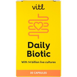Vitl Daily Biotic with 9 Probiotic Strains - 30 Vegan Capsules - Probiotic with a Complex Blend of Gut Friendly Bacteria - Restore Balance in The Gut & Aid Digestion - 1 Month Supply