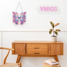 Diamond Painting Window Pictures, 3D Diamond Painting Window Pictures Pendant, Butterfly DIY Crystal Painting Pendant with Chain, Suitable Entrance Diamond Painting Decoration for Gift (18.4 x 19.9