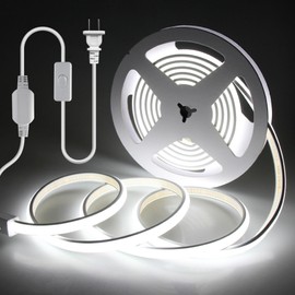 Samsion - Tira de luces LED COB de 120 V, 10 pies, tira de luces LED para exteriores, impermeable, luz blanca de día 6000 K, súper brillante, flexible, con interruptor enchufado, 288 LEDs/M, para