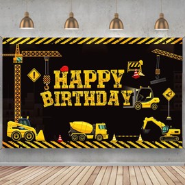 Construction Theme Happy Birthday Decoration Party Banner Dump Truck Photography Backdrop Excavator Crane Dump Truck Digger Zone Photo Booth Props for Boy Kids Birthday Party Decorations