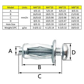 Pack of 10 M6 x 25 Cavity Metal Anchors, Robust Cavity Wall Anchors, Cavity Dowels, Metal for Home Decoration and Fixings to Cavity and Plasterboard Walls
