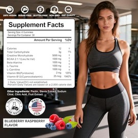 ooioo Creatine Monohydrate Gummies for Men & Women – Boost Focus, Stamina & Muscle Growth – Sugar Free, Vegan, with L-Taurine, BCAA 2:1:1, B12 & B6 – 
