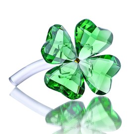 Crystal Glass Four-Leaf Clover Figurine - 4-inch Collectible Green Crystal Flower Dreams Statue - Lucky Gift for Car, Table, Shelf Decorations