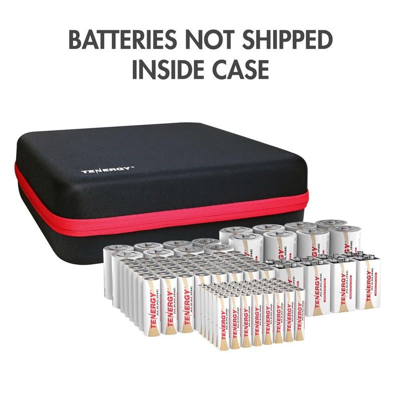 Tenergy Alkaline Batteries & Storage Case, 48xAAs, 48xAAAs, 8xC Size,