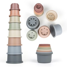 Stacking Cups Baby Toy 6-12 Months, Toddler Nesting Playset for Boys and Girls, 8PCS Stackable Bath Tool, Montessori Educational Gift for 1 2 3 Years Old Kids