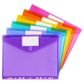 6 Pack Binder Pocket Binder Organizer File Folder Clear Binder Folders, 11 Holes, Letter Size, Poly Binder Pockets with Velcro Closure for School Supplies, Colorful