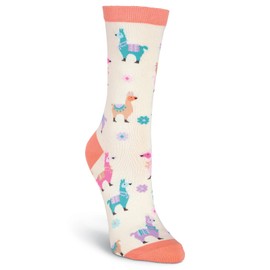 K. Bell Socks Women's Animal Fun & Cute Novelty Crew Socks, Llamas (Ivory), Shoe Size: 4-10