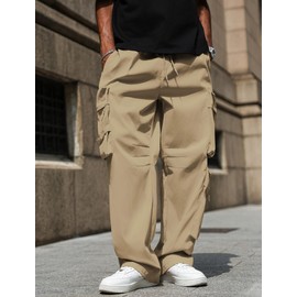 ZAFUL Men's Baggy Parachute Cargo Pants Elastic Waist Drawstring Joggers Pants Loose Sweatpants Multi Pockets