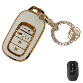 OVIOBOER For Honda Key Fob Cover with Keychain, White Soft TPU Key Case Shell Full Protection for 2022 2023 2024 Accord Civic HR-V CR-V Pilot Smart Remote Key (For Honda B)