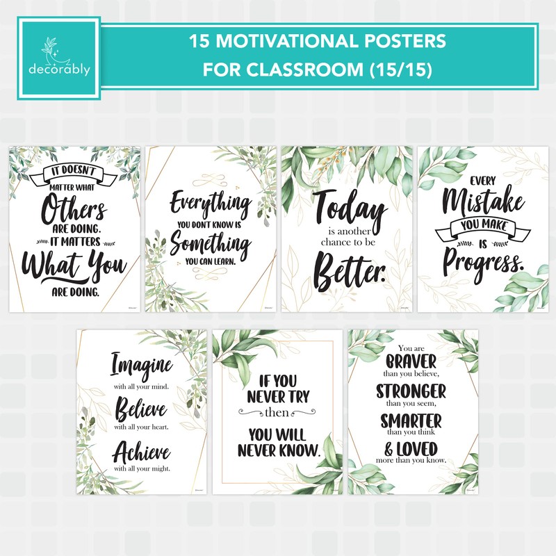 Decorably 15 Eucalyptus Classroom Posters Decor, 11x14in Matte-Laminated Inspirational Greenery