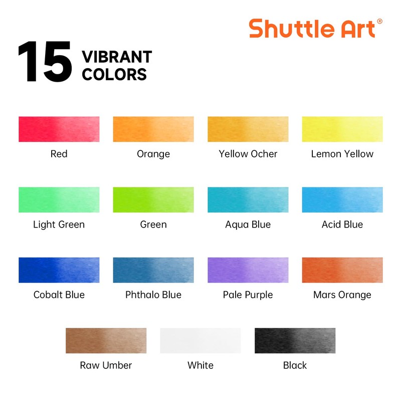 Shuttle Art Watercolor Paint Set, 15 Colors Watercolor Paint in