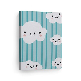Smile Art Design Lovely Clouds Blue Background Canvas Print Kids Room Decor Wall Art Baby Room Decor Kids Room Decor Nursery Decor - Made in The USA 40x30