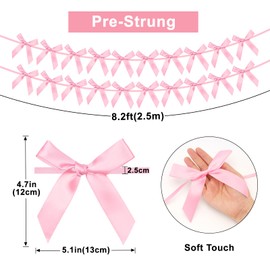 G2PLUS Set of 2 Satin Bow Garlands, 2.5 m Pink Bunting with 10 Large Bows, Pre-Strung Satin Ribbon Bows Garland for Home, Party Decoration