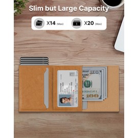 typecase Mens Wallet Card Holder: Pop Up Aluminum Case, Genuine Leather, Smart, RFID Blocking, Slim, Minimalist, Front Pocket - 9-14 Card Capacity | ID Window | Cash Slot (Caramel)
