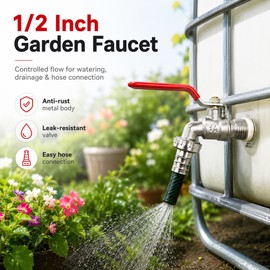 1/2 Inch Brass Faucet Valve for Garden Irrigation – Metal IBC Tank Tap Connector for Outdoor Hoses