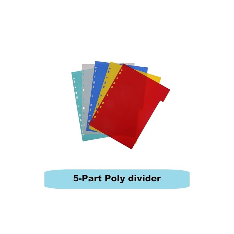 5-Part A4 Binder Dividers with Index Page - Multi-Punched Plastic