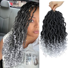 Short Faux Locs Crochet Hair 12 Inch 6 Packs Goddess Locs Crochet Hair Pre Looped Crochet Locs for Black Women(12 Inch,6 Packs,1B/Grey)