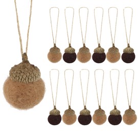12 pcs Handmade Brown Felt Acorn Ornaments Fall Hanging Ornaments Felt Acorn Decorations for Tree with String for Home Room Autumn Fall Thanksgiving Tree Decorations