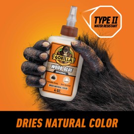 Gorilla Wood Glue, Natural Wood Color, 4 Ounce Bottle (Pack of 1) - Water Resistant for Indoor or Outdoor Projects and Repairs
