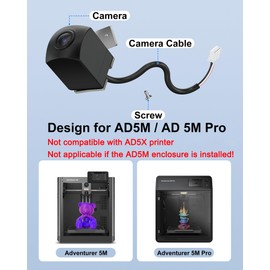 WUKUR 3D Printer Camera Kit for FLASHFORGE Adventurer 5M/Pro, Real-Time Monitoring & Remote Surveillance for Flash Maker App, 3D Printer Retrofittable Accessory for AD5M/AD5M PRO Printers