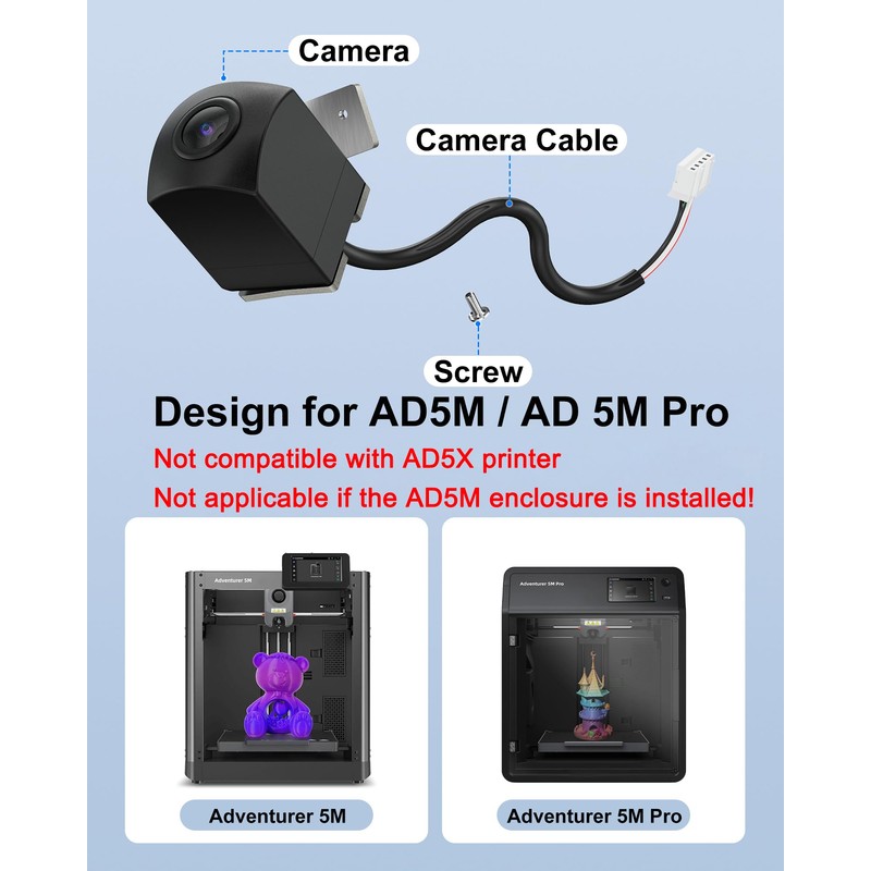 WUKUR 3D Printer Camera Kit for FLASHFORGE Adventurer 5M/Pro, Real-Time