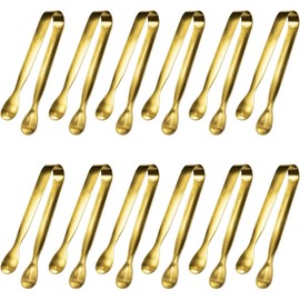 Baoswi 12 Pieces Sugar Tongs Ice Tongs Food-Grade 304 Stainless Steel Mini Tongs, Serving Utensils for Parties Catering Gold Tongs, Small Sugar Tongs for Appetizers, Tea Party, Coffee Bar, Desserts