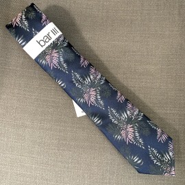 Bar III Men's Slim Skinny Neck Tie Serra Botanical Leaf Navy Blue 2.5" Blade