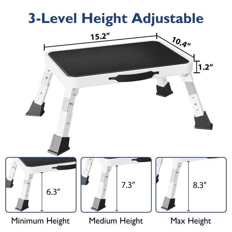 BONTEC 3-Level Adjustable Folding Step Stool, 330lbs Heavy Duty Metal
