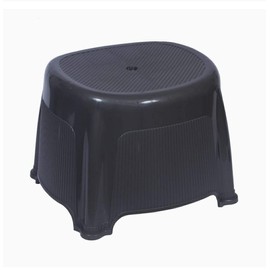 Rib Design Bath Stool with Water Leaking Hole BPA Free Strong Plastic Multiuse Non-Slip Bath Seat Skid Resistant Stool Indoor Outdoor Bathroom Kitchen for Adults Kids Toddlers- 12 Inch Approx (Black)
