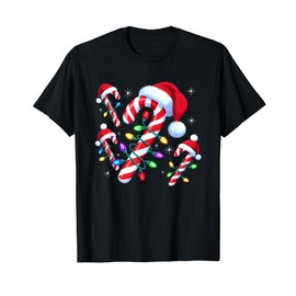 Christmas Candy Cane Santa Hat Xmas Lights Men Women Kids T-Shirt