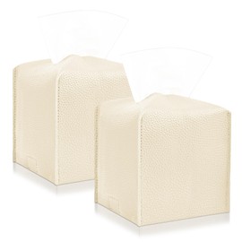ASTIMESA 2 Pack Leather Tissue Box Cover, Square Tissue Holder with Bottom Belt, Modern Tissue Case Cube Dispenser for Decor Bathroom Home Car Office Desk (Beige)