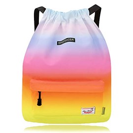 Waterproof Drawstring Bag, Gym Bag Sackpack Sports Backpack for Men Women Girls (50-rainbow)