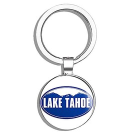HJ Media Blue Mountain Oval Lake Tahoe (ca Snow ski Skiing Resort) Metal Round Metal Key Chain Keychain Ring