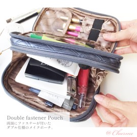 At First AF8339 Double Zipper Pouch, Clarte, Shiny Blue