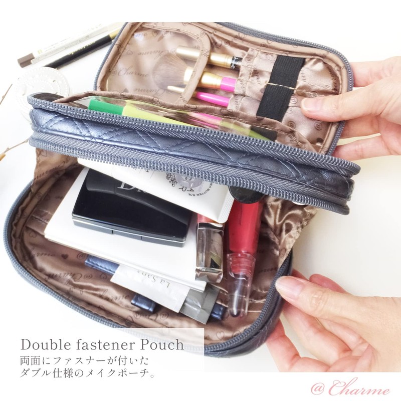 At First AF8339 Double Zipper Pouch, Clarte, Shiny Blue