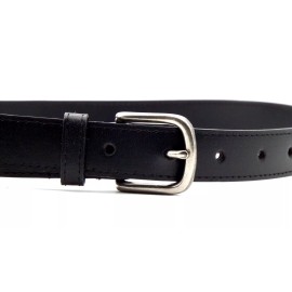 Unbranded Child Black Leather Belt Buckle Brass Color Size 20"