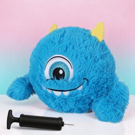 MIJOMA Plush Ball Diameter 23 cm with Hand Pump - Cuddly Inflatable Softball - Fluffy Plush Ball - Inflatable Toy for Children (Monster - Blue)