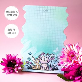 Unicorn Mina Notepad Children A5 I Set of 3 Unicorn Mina Puzzle Pad with Wave Edge I Notepad Party Bag Girls I Small, Colourful & Nostalgic I 90s Design Writing Pad Mina Each 50 Sheets