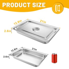 VOISEN Hotel Pans with Lids 4 Pack 1/1 Size 2.5" Deep, 1.2mm Thick Steam Table Pans Full Size, Commercial Food Pan for Catering Buffet Chafing Dish Pan,20.87"x12.8"x2.5"