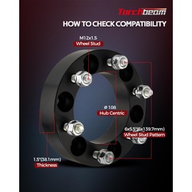 Torchbeam 6x5.5 Wheel Spacers 1.5 inch, Lug Centric Wheel Spacer with M12x1.5 Thread Pitch,108mm Hub Bore,4pcs Spacers for Tacoma,4Runner,Tundra,FJ Cruiser